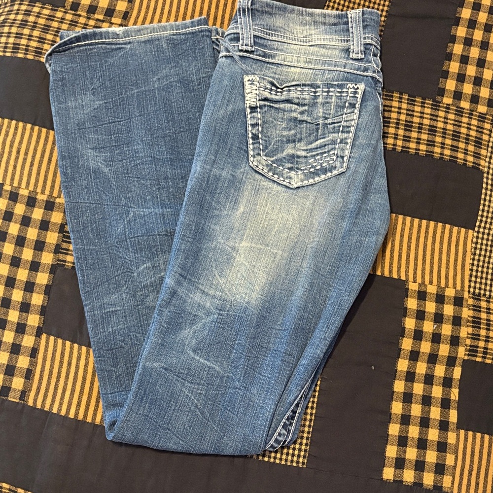 Women's Blue Faded Straight-Leg Jeans